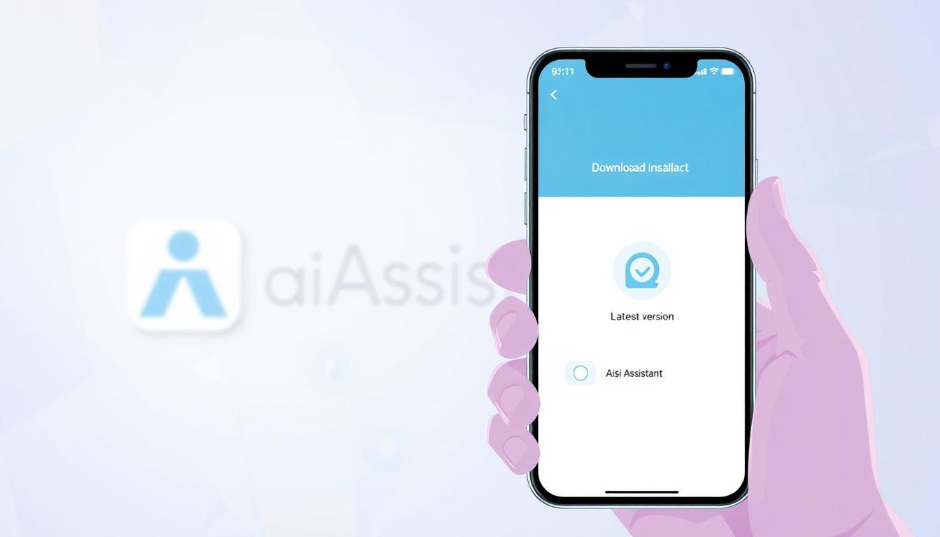 A bright, contemporary illustration depicting the step-by-step process of downloading the latest version of the "Aisi Assistant" application. In the foreground, a hand holding a smartphone displays the download interface, with clear, intuitive icons guiding the user through the installation. The middle ground showcases the Aisi Assistant logo and branding, while the background features a clean, minimalist design with subtle gradients and geometric shapes, creating a sense of digital elegance. The lighting is soft and even, highlighting the user-friendliness and accessibility of the application. The overall mood is one of efficiency, simplicity, and technological sophistication.